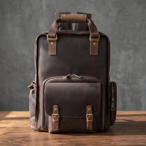 Sac à dos classique en cuir véritable ZOLO LEATHERS avec poignée, fermeture éclair antivol durable, multifonctionnel, style vintage, marron - Product Image 3