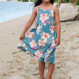 Robe de luxe en gros, imprimé hawaïen, épaules dénudées, combinaison en lin personnalisée pour filles, robe mi-longue - Product Image 1