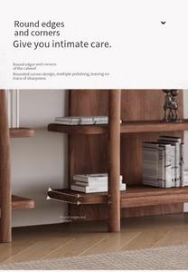 رف كتب من خشب الجوز الأسود ، رف تخزين من الخشب الصلب بالكامل ، أثاث غرفة الدراسة ، خزانة كتب حديثة بسيطة من الأرض إلى السقف - Product Image 5