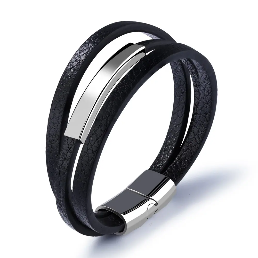 Koeienhuid Nieuwste Mode Black Craft Sieraden Enkel Roestvrij Staal Lederen Armband