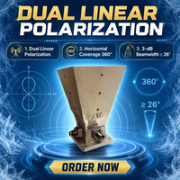Antenne cornet double polarisation 300 MHz-3 GHz avec polarisation linéaire double, en aluminium et PU, connectivité N-femelle, puissance maximale 50 W