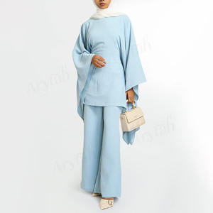 Offre Spéciale personnalisé femmes musulmanes <span class=keywords><strong>ensemble</strong></span> 2 pièces couleur unie pleine longueur islamique musulman modeste haut et <span class=keywords><strong>pantalon</strong></span> Co Ord <span class=keywords><strong>ensemble</strong></span> - Product Image 3