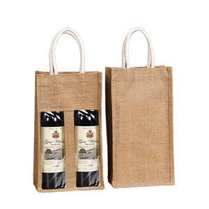 Burlap Wine Tote <b>Bag</b> With Two Bottle Pockets Hand Length Handle Shopping <b>Bag</b> For Wine Carrying <b>Medium</b> <b>Size</b> Made In Bangladesh - Product Image 1
