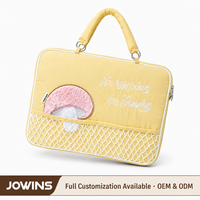 Sac à main pour ordinateur portable jaune pastel esthétique, étui de transport brodé Kawaii avec pochette organisatrice en maille et pochette pour trolley