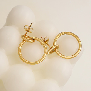 Hoop Earrings 18k Gold Round Geometric Design For Women Fashion Jewelry - Product Image 3