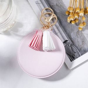 New Foldable Fashion PU Leather Pocket Makeup Mirror Tassels Bag Charm Women Portable Free Custom Logo Mirror <b>Key</b> <b>Chain</b> Portable - Product Image 3