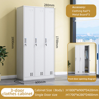 Armoire Métallique Multi-Scènes avec 3 Portes à Fermeture Automatique, Serrure Électronique, Penderie en Acier pour Dortoir, Bureau, École, Salle de Sport