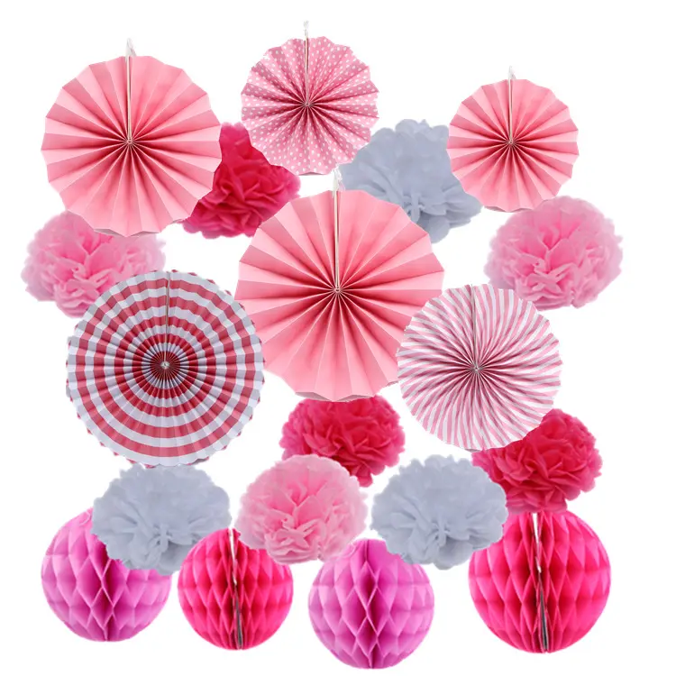 Abanico de papel para fiesta Rosa CIVI, decoración de flores, juego de bolas de flores de papel para colgar en cumpleaños, suministros de bolas de panal para fiesta