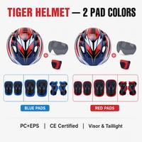 Kit de casque CE EN1078 7-en-1 moulé en interne avec lunettes, feu arrière LED, protections genoux, coudes et poignets en PC et EPS pour sports toutes saisons