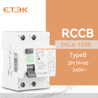 ETEK Type B RCD 220-240V Disjoncteurs de fuite à la terre ELCB Courant résiduel RCCB EV Chargeur 2P 40A/63A/100A 30mA Li EKL6-100B