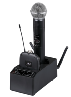 Système de micro professionnel sans fil double avec micro-casque et micro-cravate, station de charge métallique, bande UHF, pour KTV et performances en direct