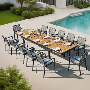 Heck 12 Person Teak <b>Outdoor</b> <b>Extendable</b> <b>Dining</b> <b>Table</b> Set With Cushions - Product Image 5