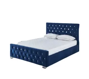 2021 популярная Роскошная Темно-Синяя бархатная тканевая рама для кровати с алмазными кристаллами и пуговицами, изголовье кровати, мебель - Product Image 1