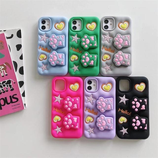 Lovely 3D Cat Claw Bracket Silicone Shockproof Protective Phone Cover for IPhone 15 14 13 12 11 Pro Max case