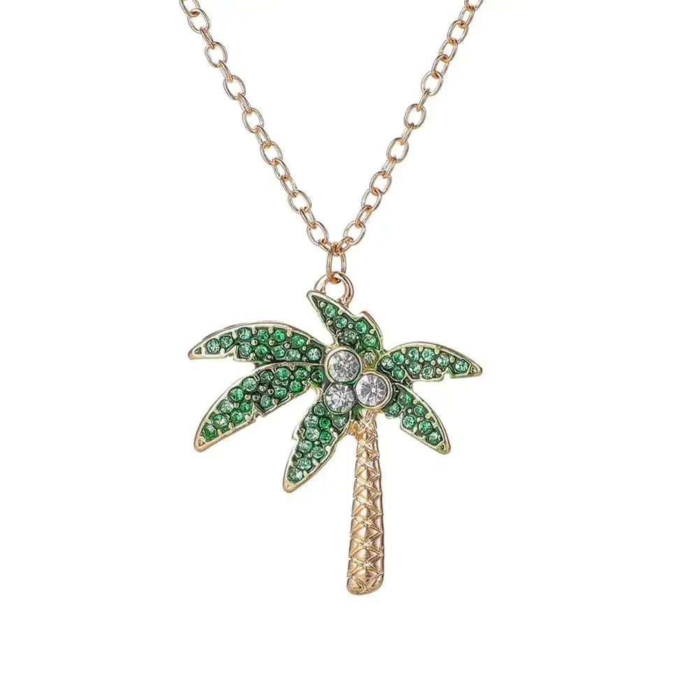 Beautiful Crystal Flamingo Pineapple Pendant Necklaces Coconut Tree Tropical Rainforest Necklace For Women Beach Jewelry Collar