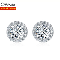 Серьги-гвоздики Starsgem с бриллиантовым ореолом, 0.5ct*2, с выращенными в лаборатории бриллиантами DEF, родиевое покрытие, серебро 925 пробы, унисекс, изысканные ювелирные изделия