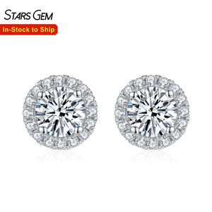 Starsgem 0.5ct*2 Round Brilliant Halo <b>Stud</b> <b>Earrings</b> DEF Lab Grown Diamond Rhodium Plated 925 Sterling Silver <b>Fine</b> Jewelry - Product Image 1