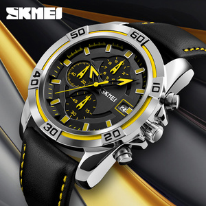 Men's round chronograph watch Luxury leather watch strap 30M waterproof quartz watch Wholesale watches - Product Image 2