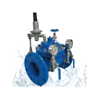 Katup Pengaman Penutup Lambat 200X PRV PN25 DN80-DN350 Piston Tembaga Pilot Biru Epoxy 250m untuk Pasokan Air Hidrolik Gedung Bertingkat Tinggi