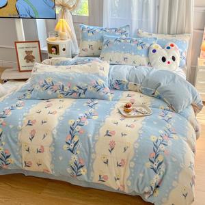 โรงงานพิมพ์สิ่งทอที่บ้านผ้าปูที่นอนสีน้ําเงินผ้าขนแกะนมผ้านวมคลุมผู้จัดจําหน่ายชุดเครื่องนอน - Product Image 2