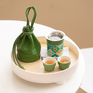 Modern Gongfu Tea <b>Set</b> with Portable Leather Bag Unique Small Ceramic <b>Teapot</b> with Stainless Steel Tea Infuser - Product Image 2