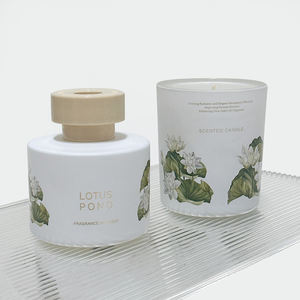 Modern Style <b>Cylinder</b> <b>Glass</b> and Plastic High Quality Custom White Lotus Diffuser Set for Gift - Product Image 2