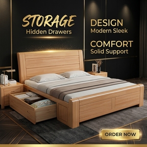 Fournisseur OEM de mobilier d'hôtel : Lits doubles modernes avec rangement, cadre de <span class=keywords><strong>lit</strong></span> king size en bois massif - Product Image 3