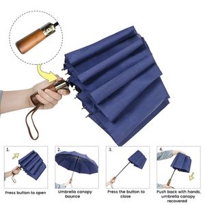 Parapluie de golf anti-vent bleu marine promotionnel avec impression de logo personnalisé, pliable en 3 sections, idéal pour les cadeaux d'affaires, grand format - Product Image 5