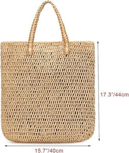 Bolso de mano de paja tejido a mano, gran capacidad, bolso de hombro de rafia para playa, bolso de verano ecológico, cesta de compras vintage estilo bohemio para viaje - Product Image 6
