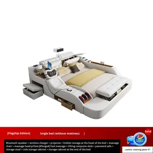 Moderno e minimalista struttura in legno massaggio letto in pelle multifunzionale Tatami letto con deposito grande doppio proiettore di esportazione - Product Image 6