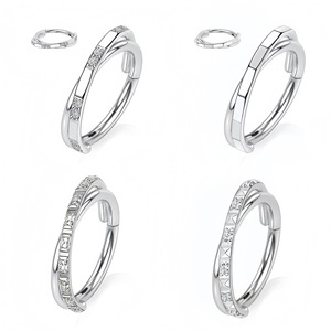 Anneaux de nez en acier inoxydable avec zircon géométrique incrusté, serti en canal, bijoux de piercing, cadeau - Product Image 1