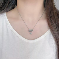 Collana con Pendente in Platino Pt950 con Diamante Coltivato in Laboratorio per Donne, Cristallo a Goccia, Farfalla, Fiocco, Catene alla Moda, Gioielli Raffinati