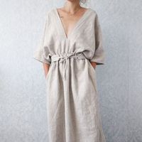 Peignoir Kimono Personnalisé 100% Lin Tissé Respirant Séchage Rapide pour Hommes, Femmes et Couples – Idéal Printemps/Été, Vêtements d'Intérieur et Pyjamas