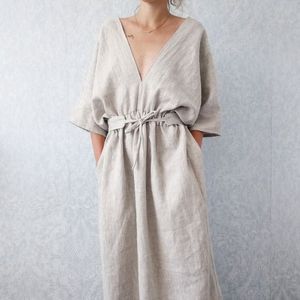 Accappatoio in Lino 100% Personalizzato, Stile Kimono, Traspirante e ad Asciugatura Rapida, per Primavera/Estate, Abbigliamento da Casa, Pigiama per Uomo, Donna e Coppie - Product Image 5
