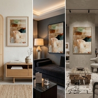 Peintures et décorations murales, peinture à l'huile faite à la main, style Wabi-Sabi, abstrait, impasto, grand format, encadrée en aluminium, personnalisable, Art déco