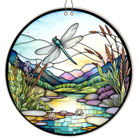 Attrape-soleil moderne en vitrail motif libellule de la rivière Payutou pour Halloween, 30 cm/12 po, décoration de fenêtre suspendue, peint à la main, à thème
