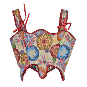 Corset Jacquard Rétro avec Rubans aux Épaules, <span class=keywords><strong>Bustier</strong></span> <span class=keywords><strong>Médiéval</strong></span> Victorien à Baleines, Top Push-Up pour Femme, Serre-Taille à Ourlet Ondulé - Product Image 2
