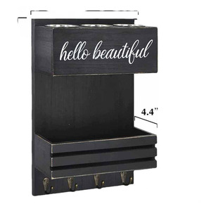 Wooden Wall Mounted Storage Rack 50X30Cm 3 Layers For Hair Dryer <b>Curling</b> <b>Irons</b> Combs Bathroom Organizer Durable Black - Product Image 5