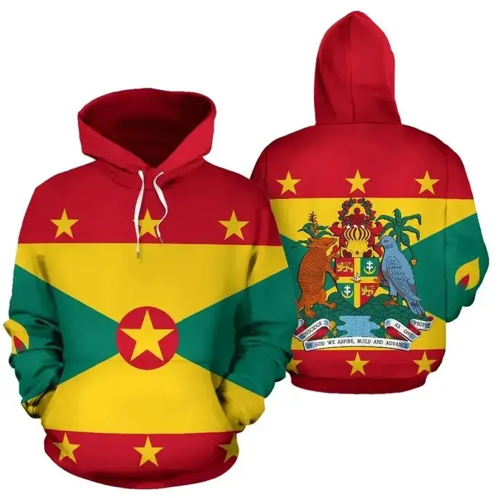 Fabricante de ropa de China 3D All Over Print Sudaderas con capucha para hombre con bolsillos Escudo DE ARMAS Granada Sudadera con capucha Bandera Sudadera