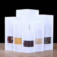 Sachet refermable à fond plat avec fermeture éclair, en papier kraft blanc personnalisé, pour emballage alimentaire, fabriqué à partir de matériaux recyclés