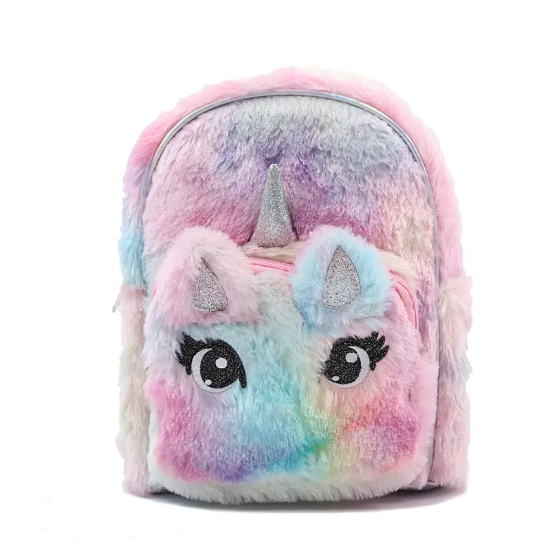 New style Cute Cartoon Unicorn Plush Backpack Super Soft Plush Tie Dye Fabric Kids Gift Book Bag