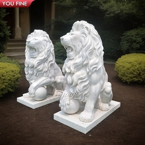 Estatua De León de mármol blanco de tamaño natural tallada a mano de decoración al aire libre de alta calidad - Product Image 2