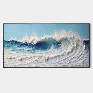 Arte Original Hecho a Mano, Pintura al Óleo Abstracta Moderna de Gran Tamaño, con Textura 3D, de Olas del Océano en Azul y Blanco, para Decoración de Pared Interior - Product Image 1
