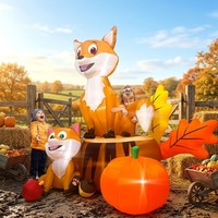 Ensemble Gonflable Renard d'Automne, Arbre, Bouleau et Citrouille avec Décorations Feuilles d'Automne et Pommes, LED Intégrées pour Ambiance de Récolte et de Thanksgiving dans la Cour