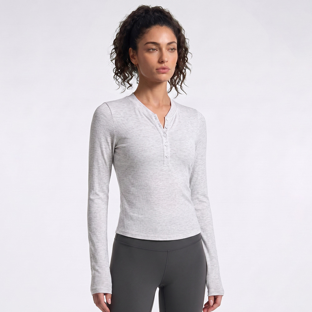 Henry's Yoga Long-sleeved Elastic-woven Slim-fitting Moisture-wicking Sweat-absorbing Pilates Fitness Sports Top