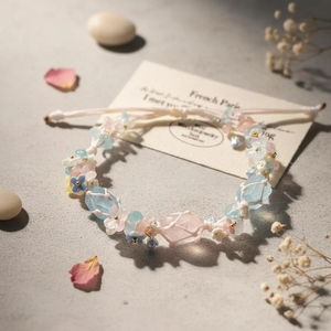 Bracelet en Aquamarine brute et Quartz rose, style Fairycore, avec fleur en <span class=keywords><strong>macramé</strong></span>, cadeau de communication pour les relations - Product Image 5