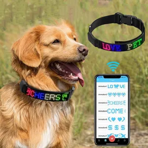 工厂批发金光闪闪DIY魅力字母批量供应发光二极管显示宠物狗项圈带智能手机可编程信息