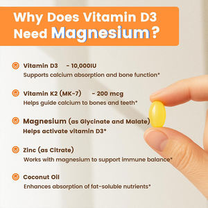 OEM/ODM Ayuda a la absorción del calcio Apoya la salud de los huesos y los dientes Aceite de coco Vitamina D3 K2 Cápsulas blandas Precio de fábrica - Product Image 4