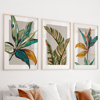 HAOWAI OEMODM 3 pièces Feuilles Tropicales Neutres Art Imprimable Décoration murale botanique moderne, ensemble de tableaux de verdure pour chambre à coucher