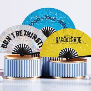 Ventilador de mano de sublimación holográfica grande y elegante, técnica pintada de material de Bambú - Product Image 1